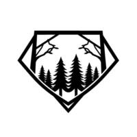 Black and White Forest in Geometric Frame Pine Trees and Bare Branches Within a DiamondShaped Border. vector