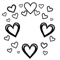 Black and White Heart Composition A Collection of Outlined Hearts Arranged in a Circular Pattern, with a Focus on Love Affection. vector