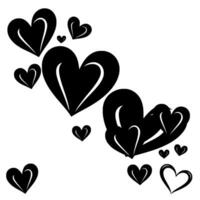 Artistic, black hearts with white accents float randomly on a clean white background, evoking romance and affection. vector