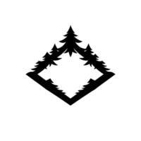Minimalist Pine Tree Diamond A symmetrical black and white with stylized evergreen silhouettes forming a diamond frame on a white background. vector
