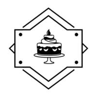 Elegant Black and White Cake Illustration within Geometric Frame, Minimalist for Bakery or Celebration vector