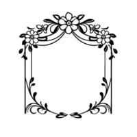 Elegant Black and White Floral Frame with Decorative Vines, Blossoms, and a Symmetrical, Geometric for Invitations and Decorative Art. vector