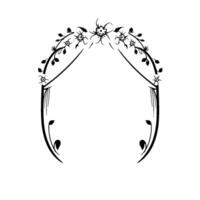 Floral Archway Illustration Delicate Black and White Featuring Blossoms, Leaves, and Arcing Lines on a White Background. vector