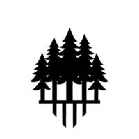 Minimalist black and white featuring five stylized evergreen trees arranged symmetrically on a horizontal base. vector