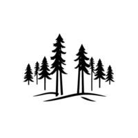 Silhouette of Pine Trees on a Hill, Minimalist Black and White Illustration, Natures Tranquility, Simple Forest Scene, Isolated . vector