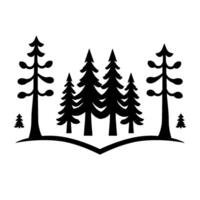 Silhouette of a stylized forest landscape with varying pine trees, arranged on a hill and in a simplistic, minimalist . vector