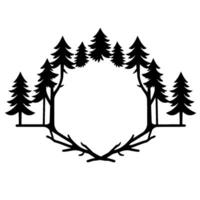 Black and White ForestFramed Diamond Shape Stylized Trees Forming a NatureInspired Border with Empty Center. vector