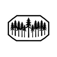 Monochromatic minimalist forest of fir trees inside an octagonal border, natureinspired for logos or emblems. vector