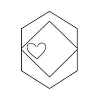 Minimalist Geometric Heart within a Hexagon and Diamond Outline, Symbolic of Love and Unity in Black and White vector