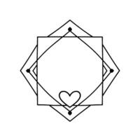 Minimalist geometric frame with overlapping diamond shapes, square center, dot accents, and a heart . vector