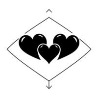 Black Hearts Within a Geometric Diamond, Representing Unity, Love, and a Minimalist Aesthetic on White. vector