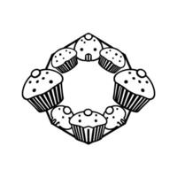 Black and White DiamondShaped Arrangement of Cupcakes with a Modern, Minimalist Line Art Style on a Clean White Background. vector