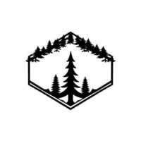 Monochrome Minimalist Hexagon Illustration Silhouetted Evergreen Trees Within a Geometric Frame, Representing Natures Beauty. vector