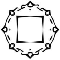 Intricate black and white decorative ornate frame with a square center, bold lines, and symmetrical , perfect for visual aesthetics. vector