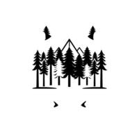 Silhouette landscape minimalist monochrome featuring pine trees, mountains, and gradient elements on a white background. vector
