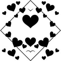 Monochrome Heart Arrangement A geometric featuring a central heart within a diamond frame, surrounded by smaller hearts, creating a decorative, symmetric pattern. vector