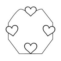 Geometric composition Four hearts arranged within a polygon, minimalist black and white illustration. vector