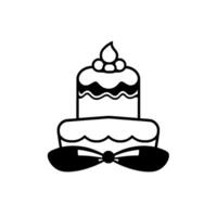 Twotiered cake, stylized with a bow tie, black and white illustration, minimalist , celebrating joyful occasions. vector