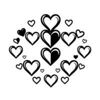 Monochrome Heart Cluster Stylized Arrangement of Grayscale Hearts in Varying Sizes, with Thick Outlines. vector