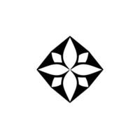 Geometric black and white floral pattern, symmetrical within a diamondshaped frame, clean minimalism. vector