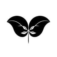 Symmetrical black and white minimalist botanical illustration with stylized leaves, creating a balanced and elegant composition. vector