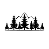 Black and White Minimalist Illustration of Evergreen Trees and Mountains, Symbolizing Wilderness, Nature, and Adventure. vector