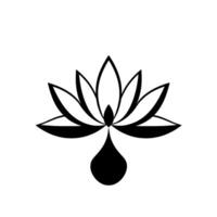Minimalist black and white lotus flower with a teardrop pendant, symbolizing purity, enlightenment, and balance. vector