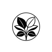 Minimalist Black and White Illustration of a Plant with Large Leaves Contained within a Circular Border, Clean and Symbolic. vector
