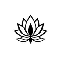 Intricate black and white minimalist lotus flower , symmetrical on a stark white backdrop, representing purity and peace. vector