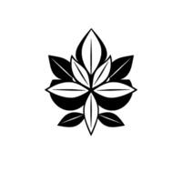 Stylized Black and White Floral Motif with Symmetrical Leaf Arrangement and Central Details on a Plain White Background. vector