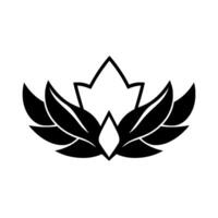 Symmetrical black and white floral emblem featuring a central geometric element within overlapping petallike shapes. vector