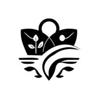 Elegant Black and White Featuring a BasketLike Floral Arrangement with Leaves and Curvilinear Elements, Symbolizing Nature. vector