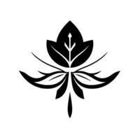 Symmetrical Black White Leaf with Ornate Details A Stylized Floral Emblem on a Clean Background. vector
