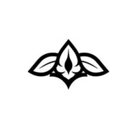 Symmetrical Black and White Floral with Bold Outlines, Centered on a White Background. vector