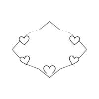 Minimalist geometric featuring five heart shapes connected by a black line creating a diamond outline, with a broken dotted line segment. vector