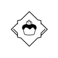 Minimalist Black and White Cupcake Within a Geometric Diamond Frame, Isolated on White Background, Ideal for Bakery Branding. vector