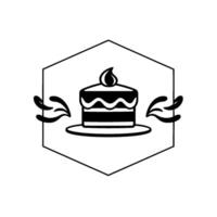 Minimalist Black and White Cake with a Flame Topper within a Hexagon Frame, Featuring Decorative Swirls vector