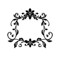 Black Floral Rectangular Frame with Detailed Leaves and Swirls on White Background, Elegant and Decorative . vector