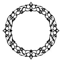 Intricate Circular Floral Frame in Black and White, Featuring Ornate Detailing and Symmetrical Arrangement, Suitable for Elements. vector