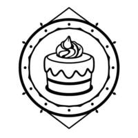 Elegant Black and White of a Frosted Cake, Centered in a Circular Ornament Framed by a Diamond Shape, Artistic . vector