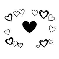 A central, solid black heart surrounded by a circular arrangement of outlined and shaded heart shapes with connecting lines, against a clean, white background, conveying love and affection. vector