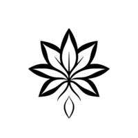 Symmetrical Black and White Lotus Blossom with a Single Droplet Element, Centered on a White Backdrop. vector