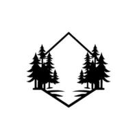 Black Silhouette of Evergreen Trees Inside a Geometric Rhombus Frame, a Minimalist Nature on a White Background. vector