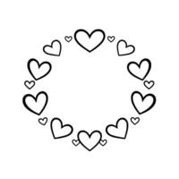 A Simple, Elegant Illustration of a Circular Frame Composed of Various Sized HandDrawn Hearts on a White Background. vector
