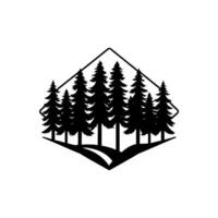 Minimalist monochrome of a stylized forest scene with pine trees, road, and a diamondshaped frame, embodying nature, adventure, and exploration. vector