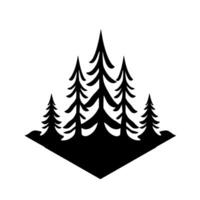 Black and white geometric illustration of five stylized evergreen trees on a diamondshaped base, evokes a sense of nature and minimalism. vector