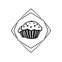 Black White Illustration of Two Muffins Inside a Geometric Frame, Bakery . vector