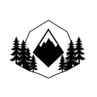 Black and white geometric featuring a mountain and pine trees encapsulated in a polygonal frame. vector
