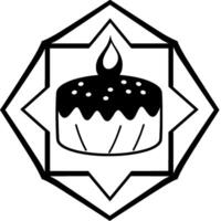 A Minimalist Black and White of a Cupcake with a Lit Candle, Set Within an EightPointed Star Frame. vector