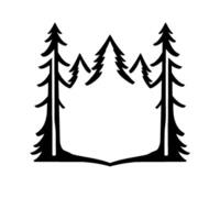 Minimalist Black and White Illustration of Pine Trees Framing a Central Empty Space, Suggesting Nature and Wilderness. vector